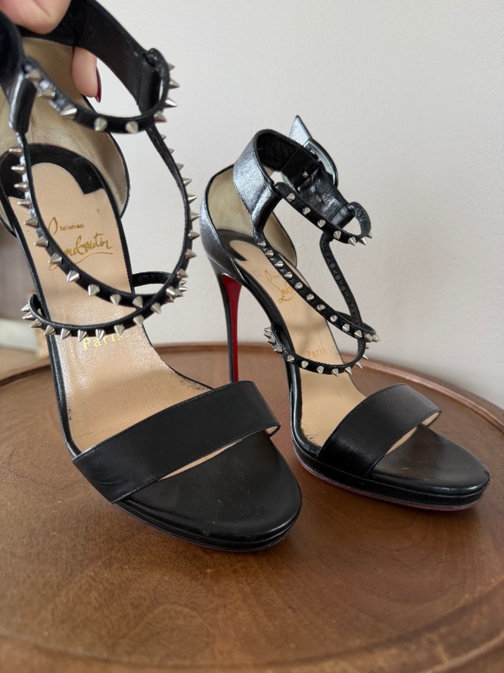 Christian Louboutin Black Leather Spike D’Orsay Pumps Red Sole